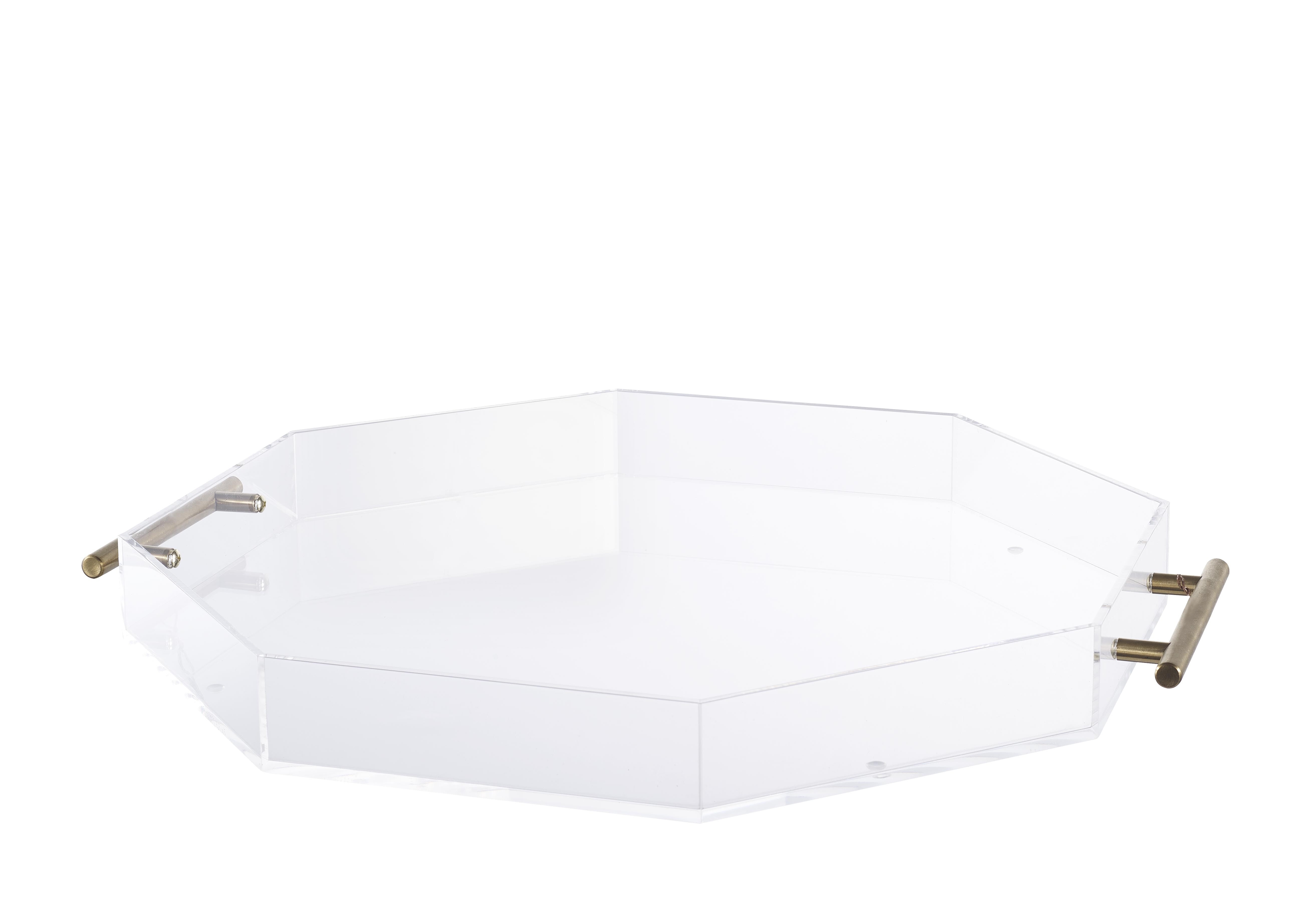 wholesale acrylic octagon tray lucite metal handle tray